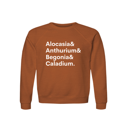 Alocasia, Anthurium, Begonia & Caladium Plant Lover Sweatshirt – Organic Cotton Raglan