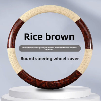 Non-Slip Steering Wheel Cover Compatible for - Breathable Imitation Wood with Red Wood Grain Pattern, Direct Fit Car Steering Grip (No Inner) - Interior Upgrade Wheel Cover