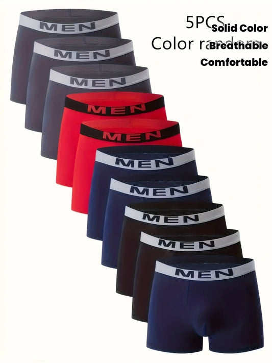 5-Pack Men'S Boxer Briefs - Stretchy Underwear Shorts, Soft Knit Fabric, Everyday & Gym Use - Multi-Color Pack (Navy/Red/Black/) - Breathable Quick-Dry Boxers for Casual & Formal Wear - Everyday Essentials, Boxer Shorts, Comf