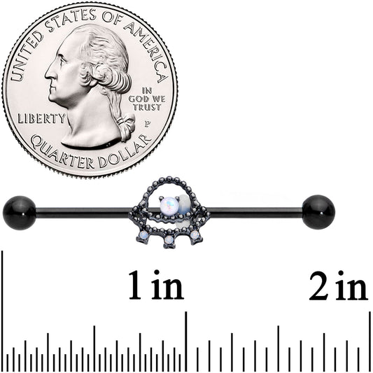 14G Black White Faux Opal UFO Industrial Barbell 38mm