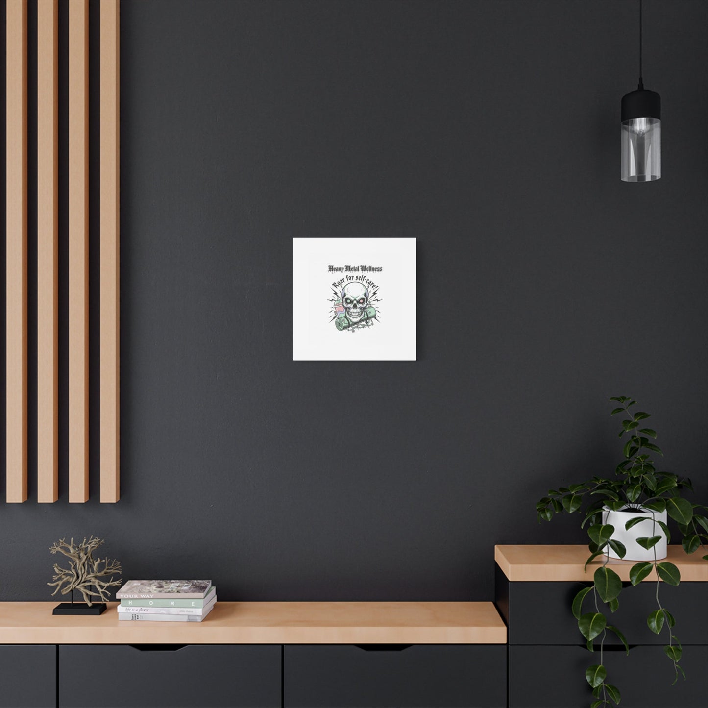 Roar for Self-Care Skull Canvas | heavy metal wellness, gothic wellness quote