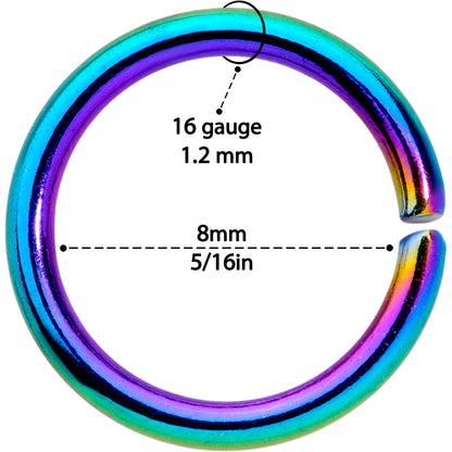 16G 5/16 Steel Rainbow Anodized Seamless Cartilage Ring Set of 12