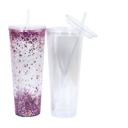 Double-layer Punch 24oz Flat Lid Acrylic Plastic Cup DIY Bottom Punch With Plug