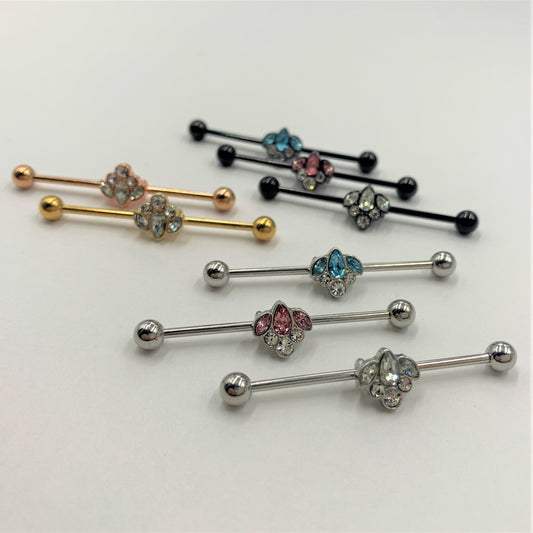 14G Clear Gem Gold Tone Anodized Cluster Industrial Barbell 38mm
