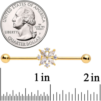 14G Clear CZ Gem Gold Tone Star Burst Industrial Barbell 38mm
