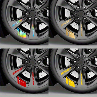 20pcs Reflective Sport Car Wheel Rim Vinyl Stickers - Self-Adhesive Racing Stripe Decals with Glossy Finish, Checkered & Stripe Patterns, Red/ Colors, Irregular Shapes for Night Driving Safety, Easy Application & Removal, Dur