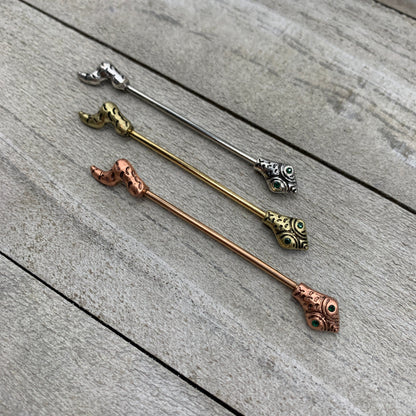 14G Green Gem Rose Gold Tone Tribal Serpent Industrial Barbell 38mm
