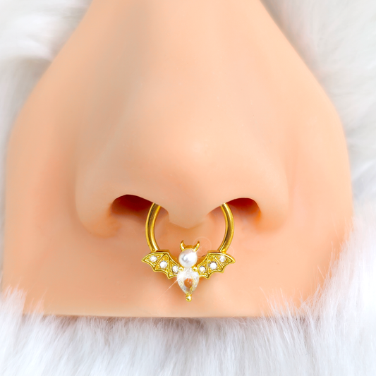 16G 3/8 Clear Gem Gold Tone Bat Halloween Hinged Segment Ring