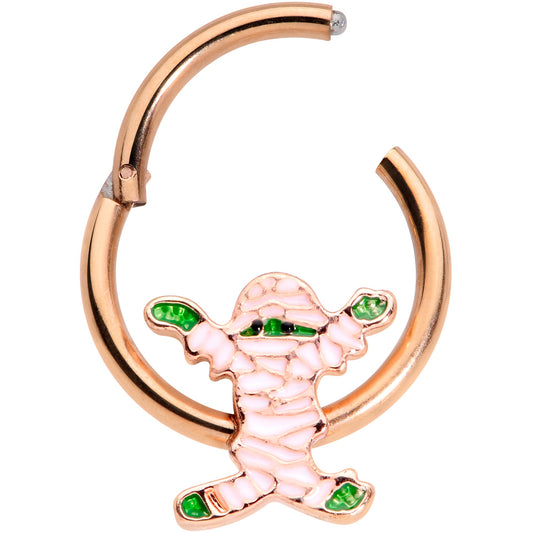 16G 3/8 Rose Gold Tone Green Mummy Halloween Hinged Segment Ring