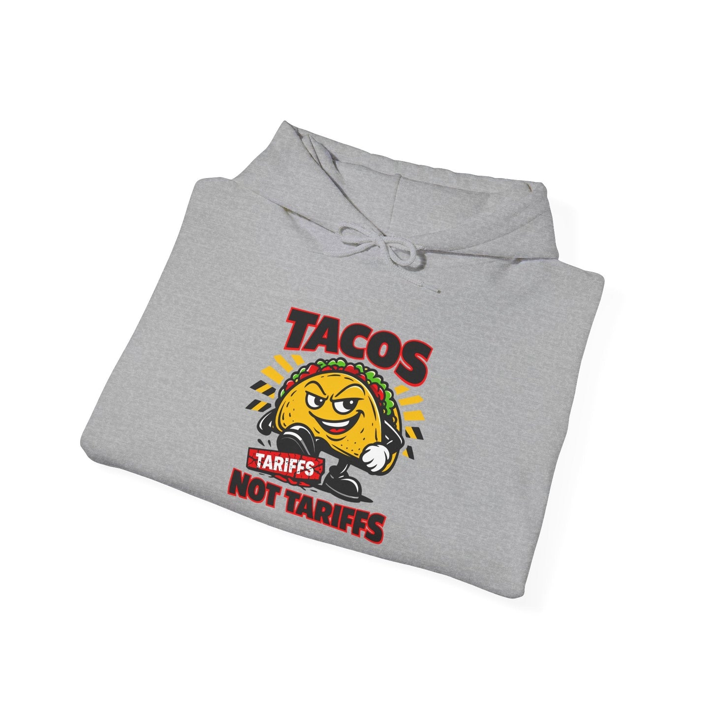 Tacos Not Tariffs Hoodie | political taco pun, protest typography