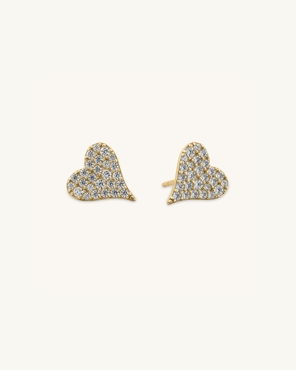 Pave Stone Heart Studs