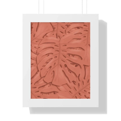 Coral Monstera Framed Print – Botanical Wall Art