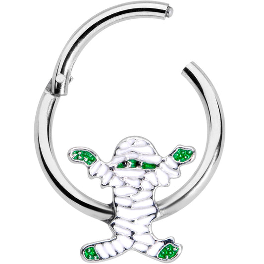 16G 3/8 White Green Mummy Halloween Hinged Segment Ring