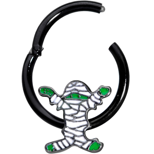 16G 3/8 White Green Mummy Black Halloween Hinged Segment Ring