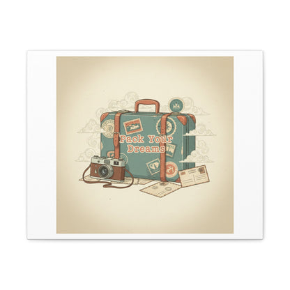 Pack Your Dreams Canvas | Retro Travel Postcard, Wanderlust Passport Stamp Art