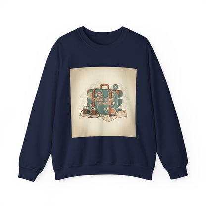 Vintage Passport Stamp Luggage Crewneck Sweatshirt | retro travel postcard, wanderlust design