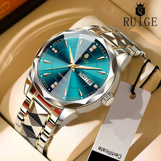 RUIGE Men's Watch Quartz Watch Luminous Stainless Steel Luxury Calendar Men's Chronograph Watch Timepiece Thanksgiving Day