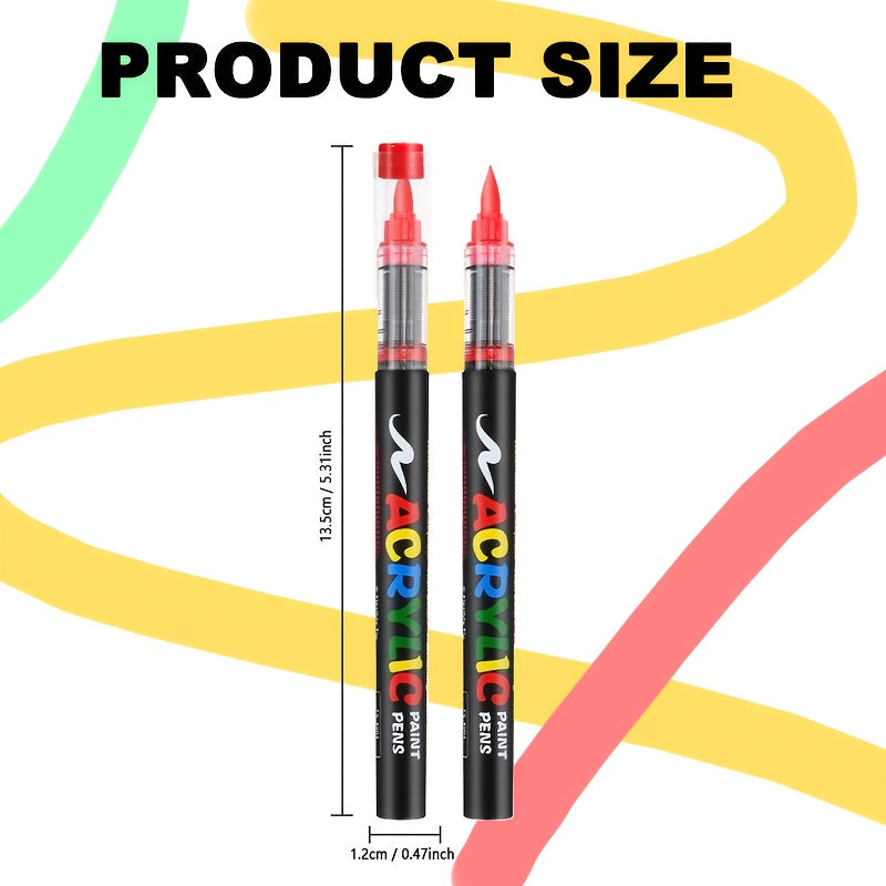 12/24/36/48/60/72Color Acrylic Paint Marker, Brush Head Can Be Used for Rock Metal Glass Wood Canvas Ceramic Plastic Art And DIY Hand-painting, Back to School Season Halloween Christmas Birthday Gifts