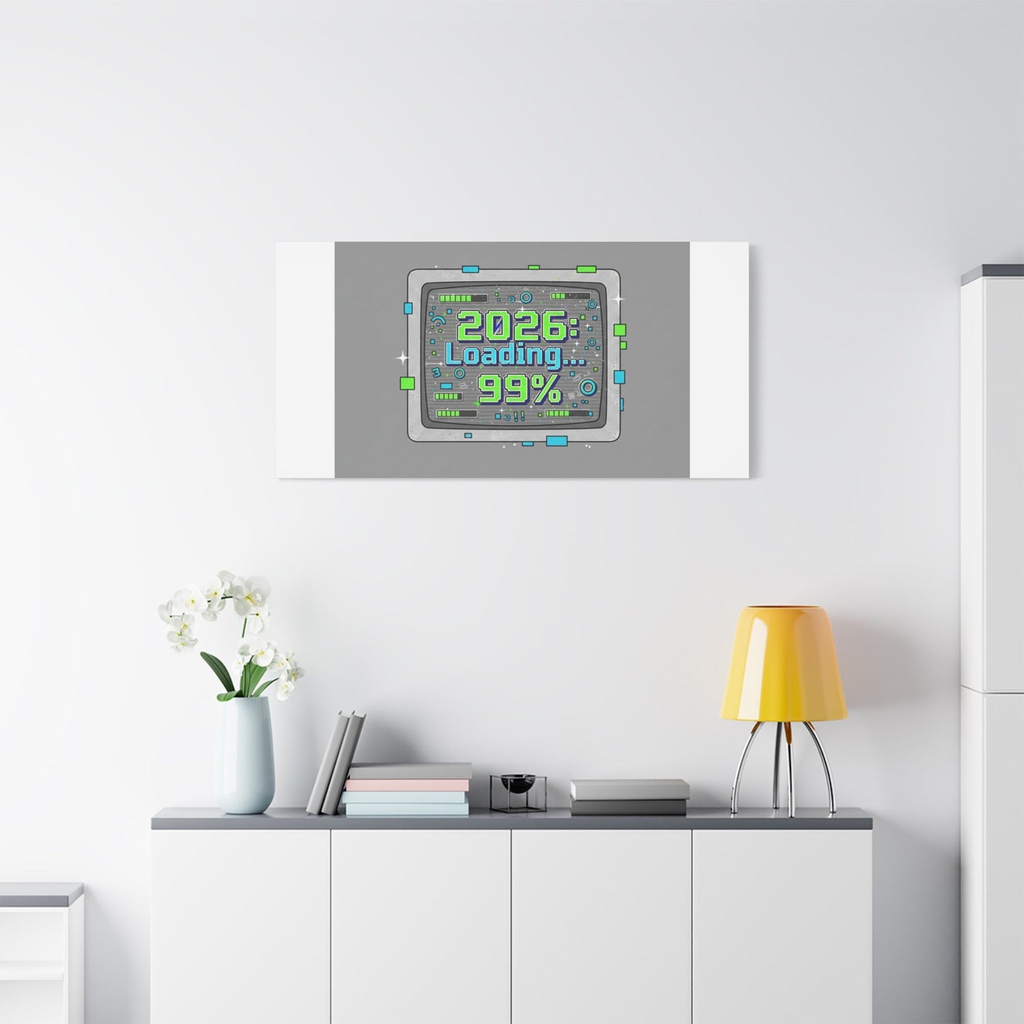2026 Loading 99% Canvas | NYE countdown, retro system interface