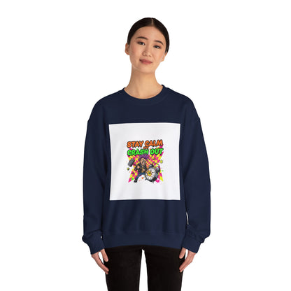 Stay Calm Crash Out Crewneck Sweatshirt | neon graffiti, meltdown design