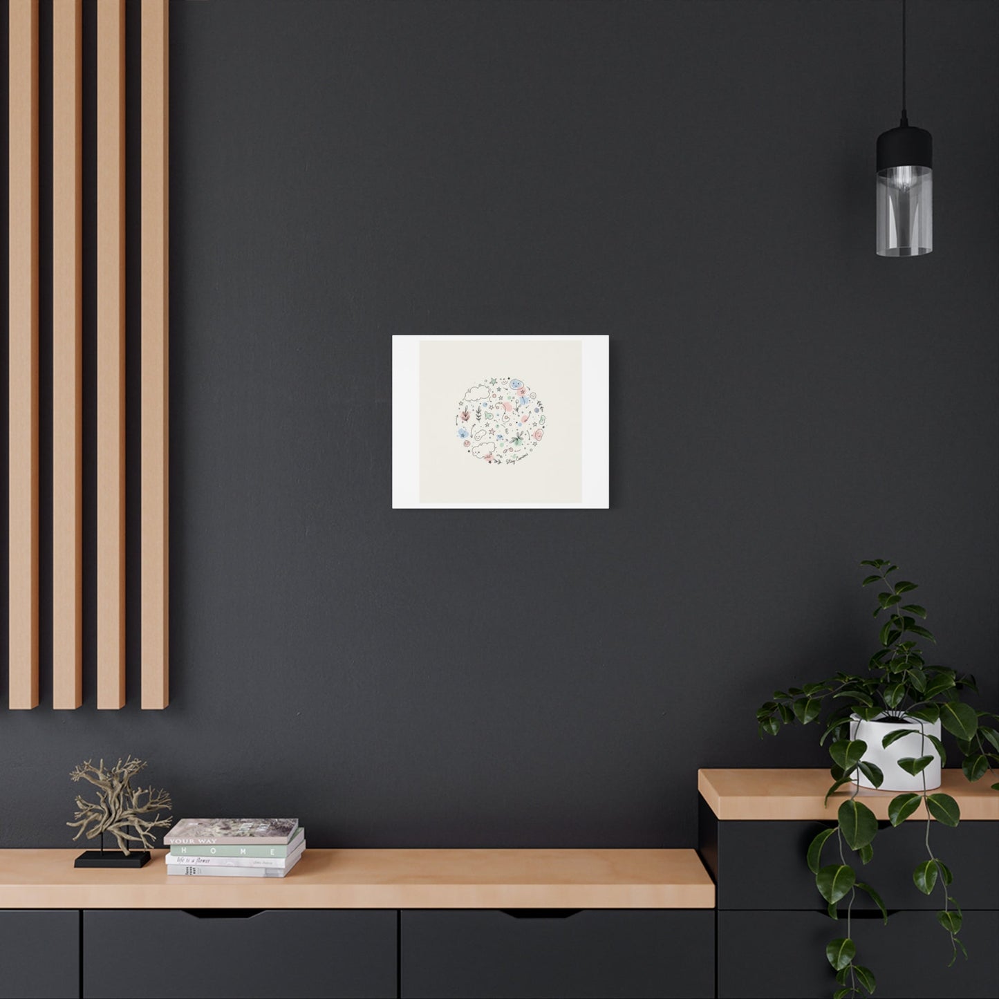 Doodle Circle Line Drawing Matte Canvas, Hand-Drawn Sketch Art