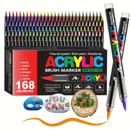 12/24/36/48/60/72Color Acrylic Paint Marker, Brush Head Can Be Used for Rock Metal Glass Wood Canvas Ceramic Plastic Art And DIY Hand-painting, Back to School Season Halloween Christmas Birthday Gifts