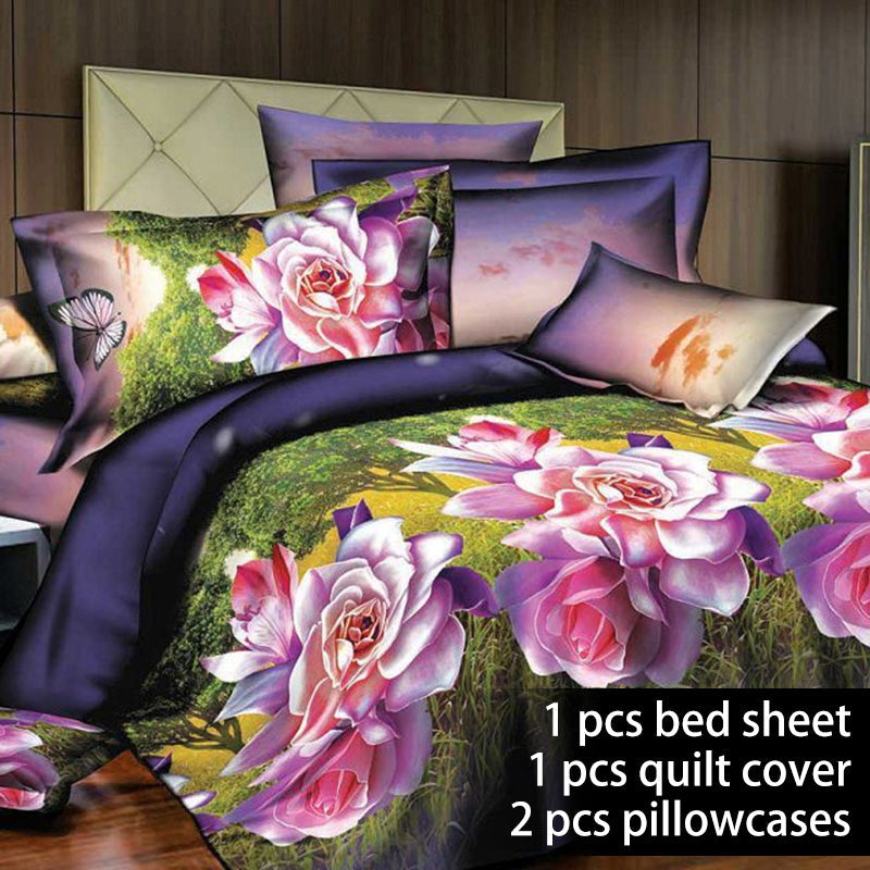 Four-piece set on 3D quilt bed