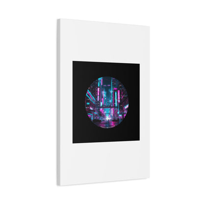 Neon Cyberpunk Cityscape Canvas | synthwave skyline, future city art