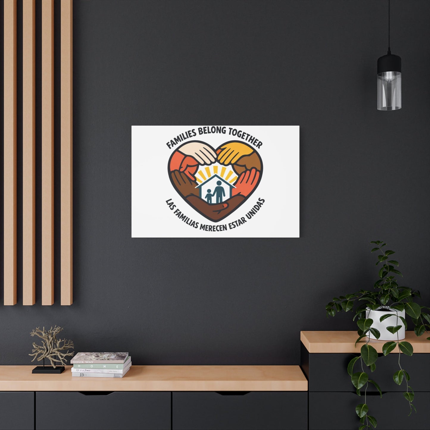 Families Belong Together Canvas, family unity solidarity, bilingual inclusive decor