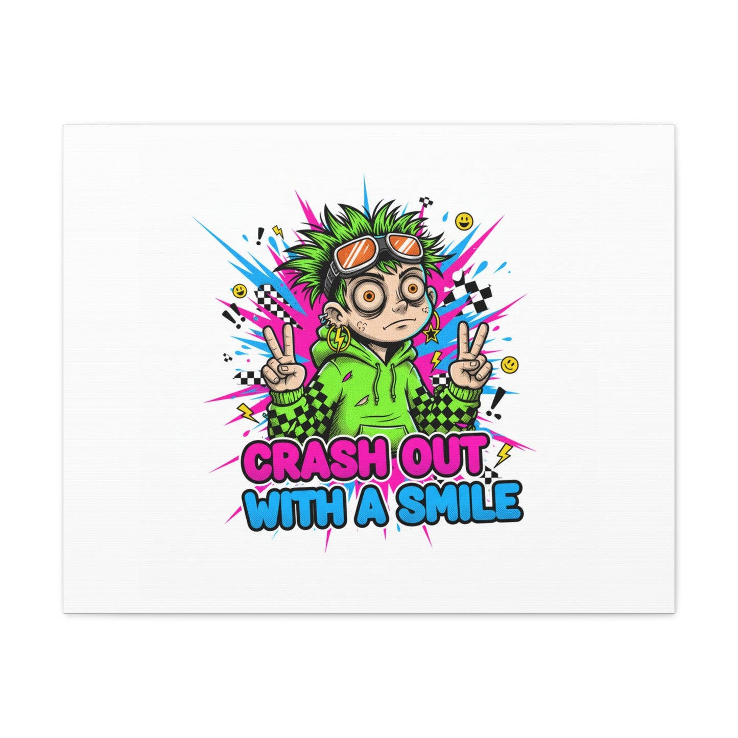 Crash Out With a Smile Canvas Print | Neon Skate Graffiti, Meme Meltdown Art