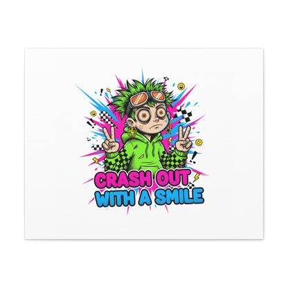 Crash Out With a Smile Canvas Print | Neon Skate Graffiti, Meme Meltdown Art