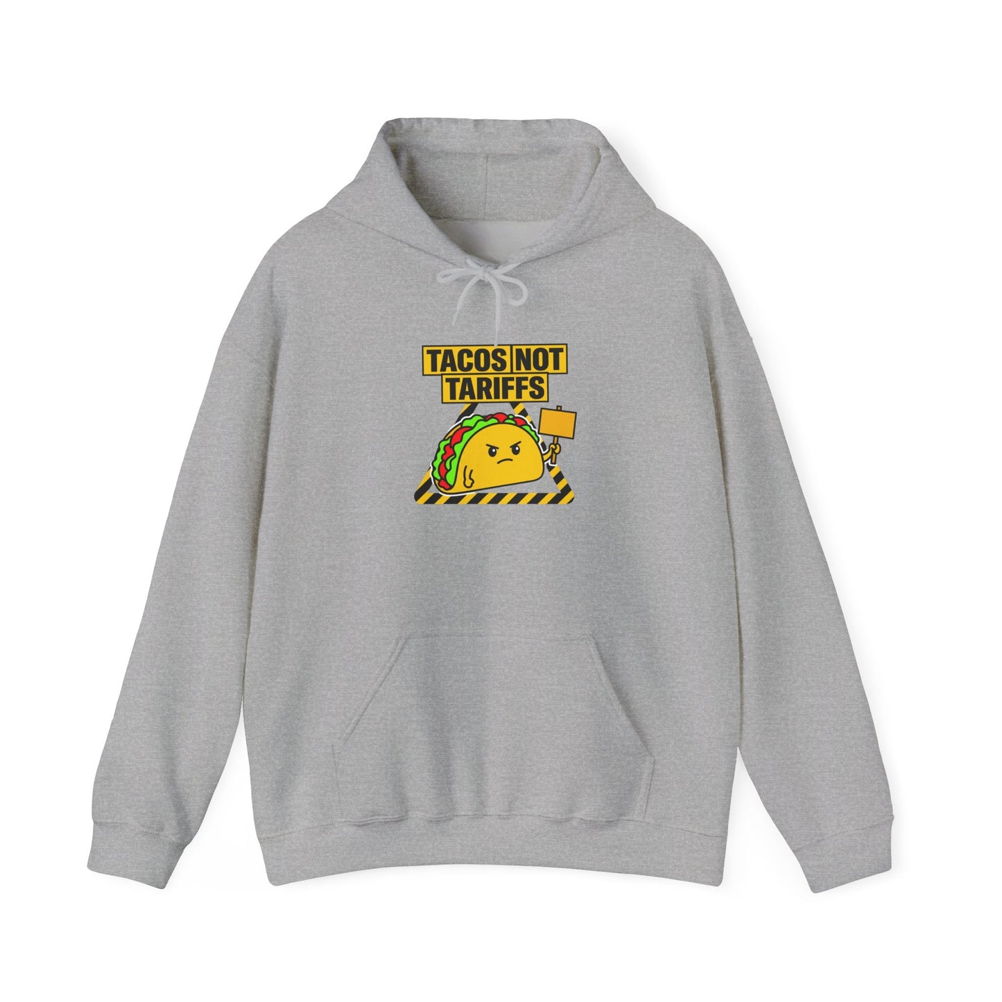 Tacos Not Tariffs Hoodie | taco pun, tariff protest typography