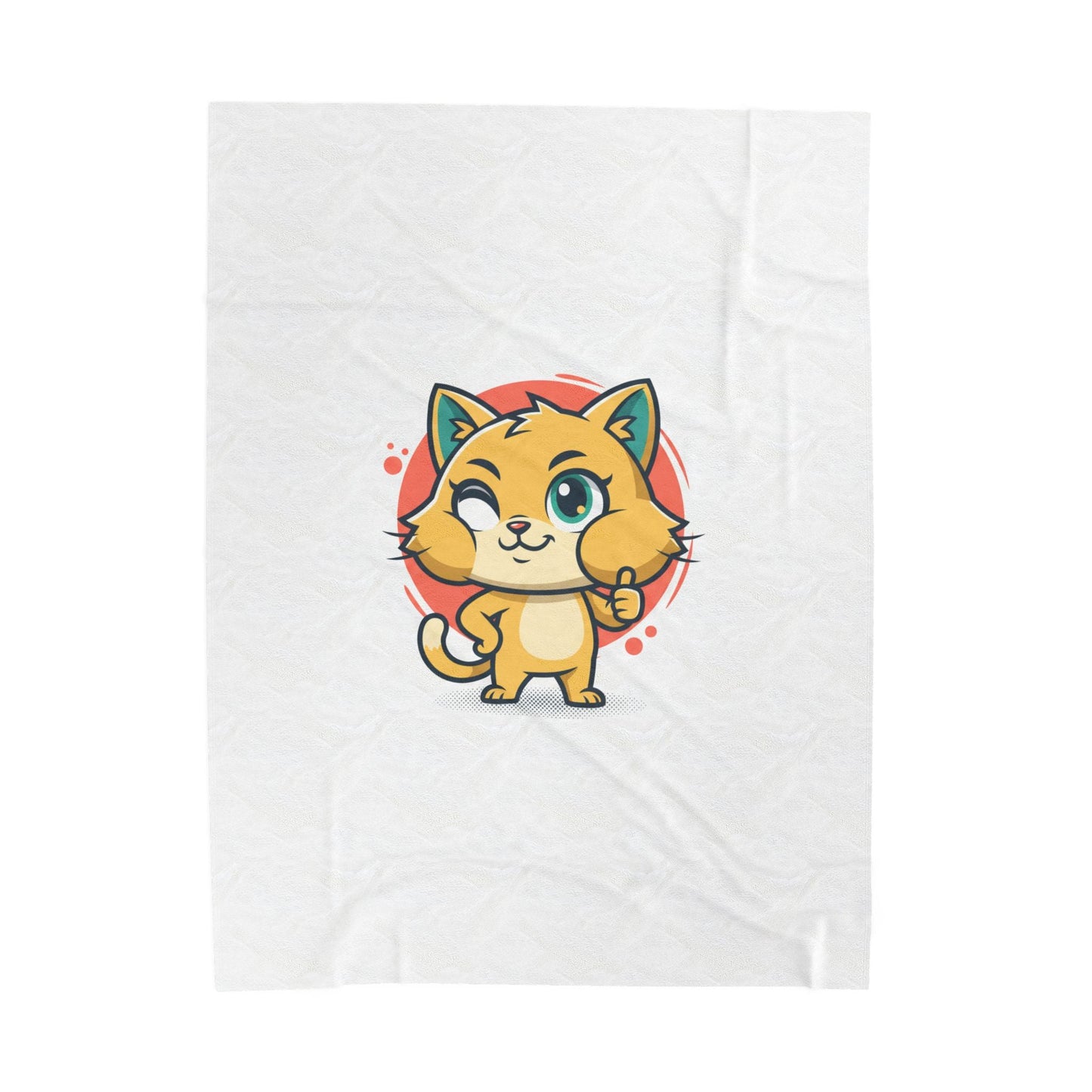 Cute Cheeky Cat Illustration Velveteen Plush Blanket | Rodent-Core Vibe
