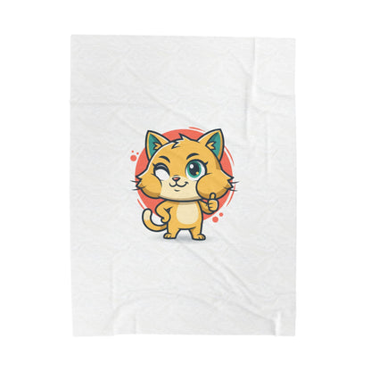 Cute Cheeky Cat Illustration Velveteen Plush Blanket | Rodent-Core Vibe