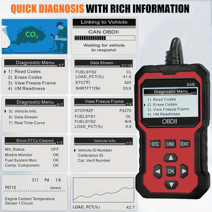 Advanced OBD II Scanner for Car Engine Fault Codes CAN Diagnostic Tool w/ Freeze Frame & I/M Monitor