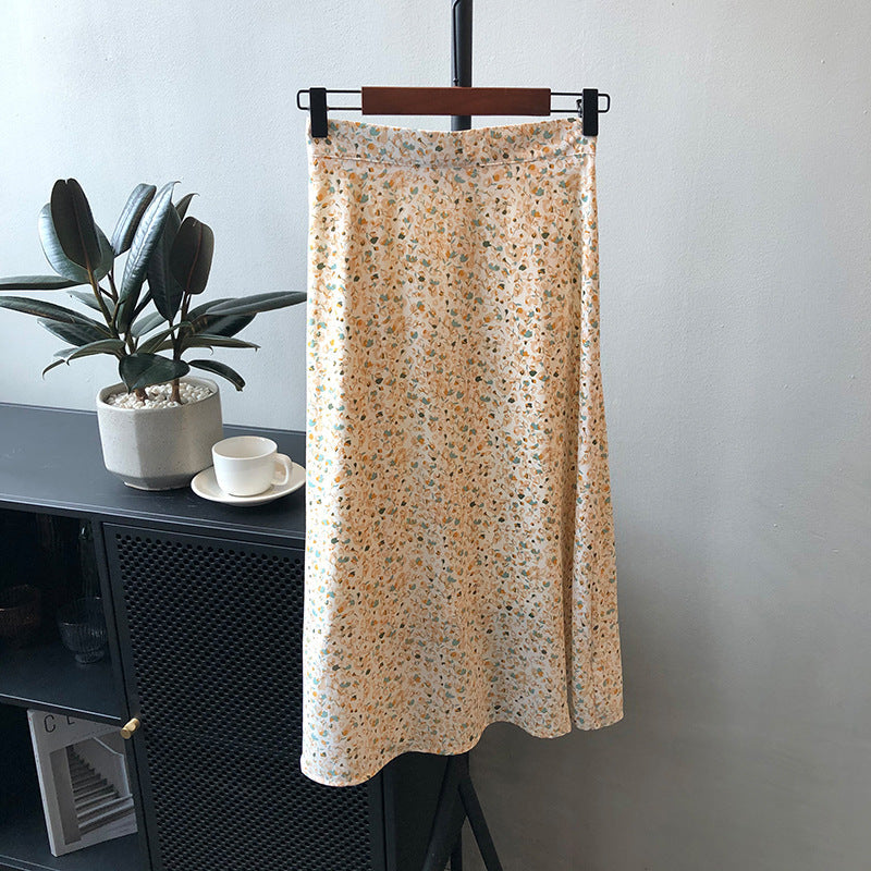 Fashion Retro Gentle Floral Skirt High Waist Mid Length
