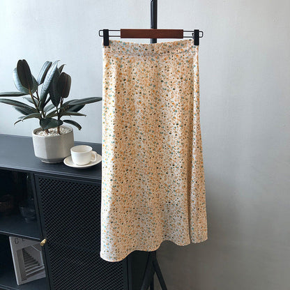 Fashion Retro Gentle Floral Skirt High Waist Mid Length