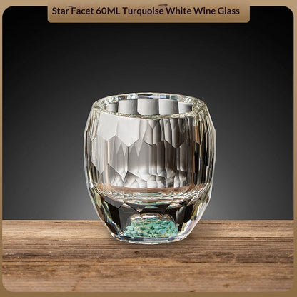 Diamond Faceted Gold Foil White Vertical Turquoise Wine Glass
