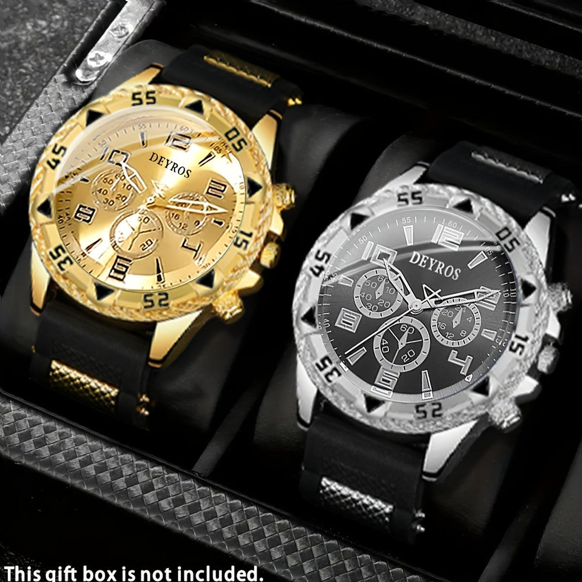 2pcs Men'S Luxury Watches | Golden/Tone Dial, Quartz Movement, Non-water Resistant, Zinc Alloy Case, Silica Gel Strap - Ideal for Business, Sports, Everyday Use | Perfect Gift for Dad, Husband, Boyfriend on Birthday, Father'S