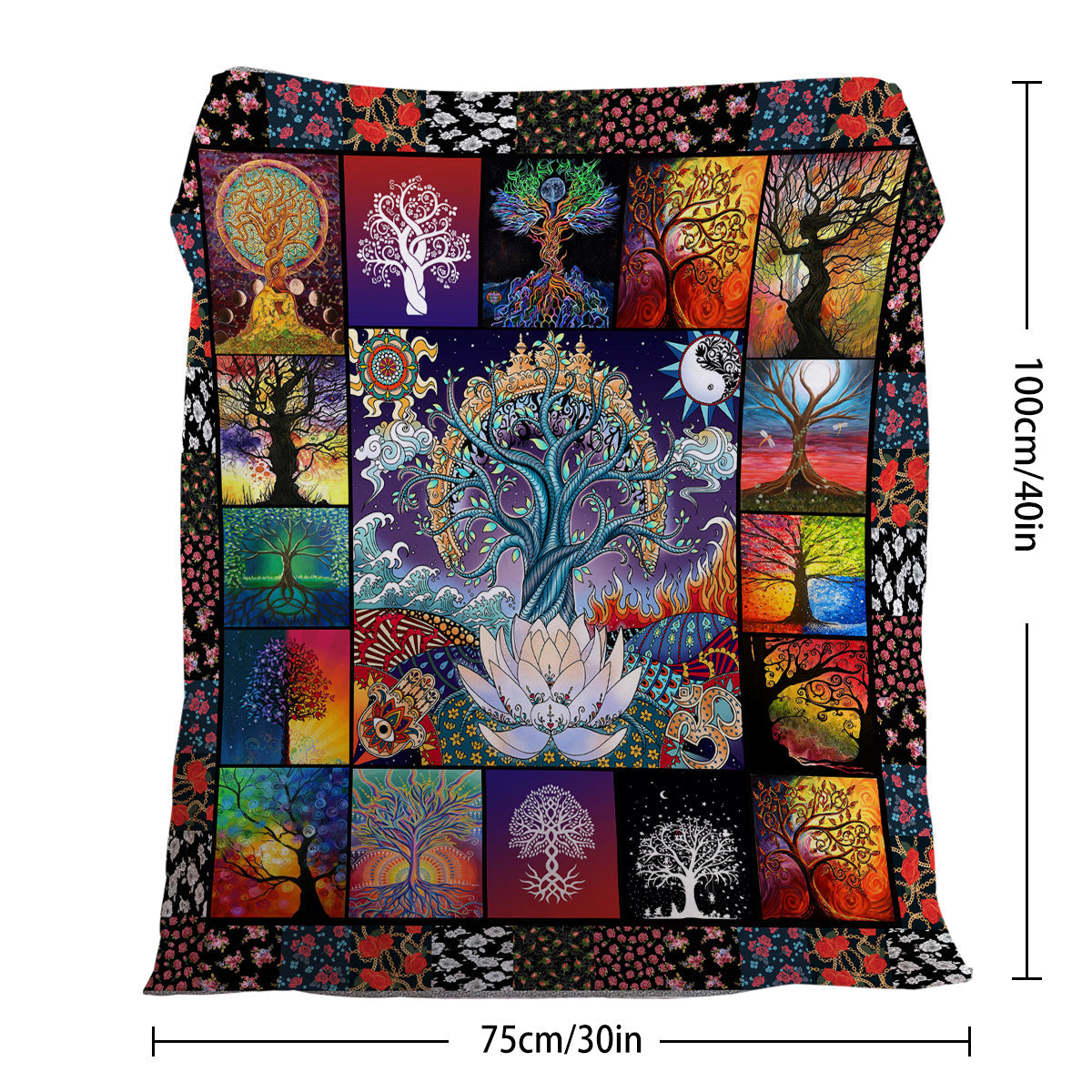 1 Pce Of Flannel With Various Lotus Tree Patterns, Soft And Fluffy, Multifunctional Outdoor Beach Camping, Living Room Sofa, Office Nap, Printed Blanket