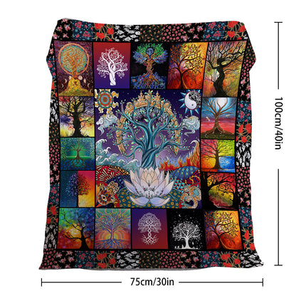 1 Pce Of Flannel With Various Lotus Tree Patterns, Soft And Fluffy, Multifunctional Outdoor Beach Camping, Living Room Sofa, Office Nap, Printed Blanket