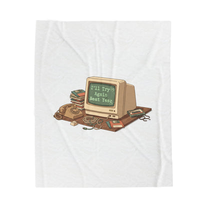 “I’ll Try Again Next Year” Retro Computer Blanket | Resolution Skepticism, January Burnout