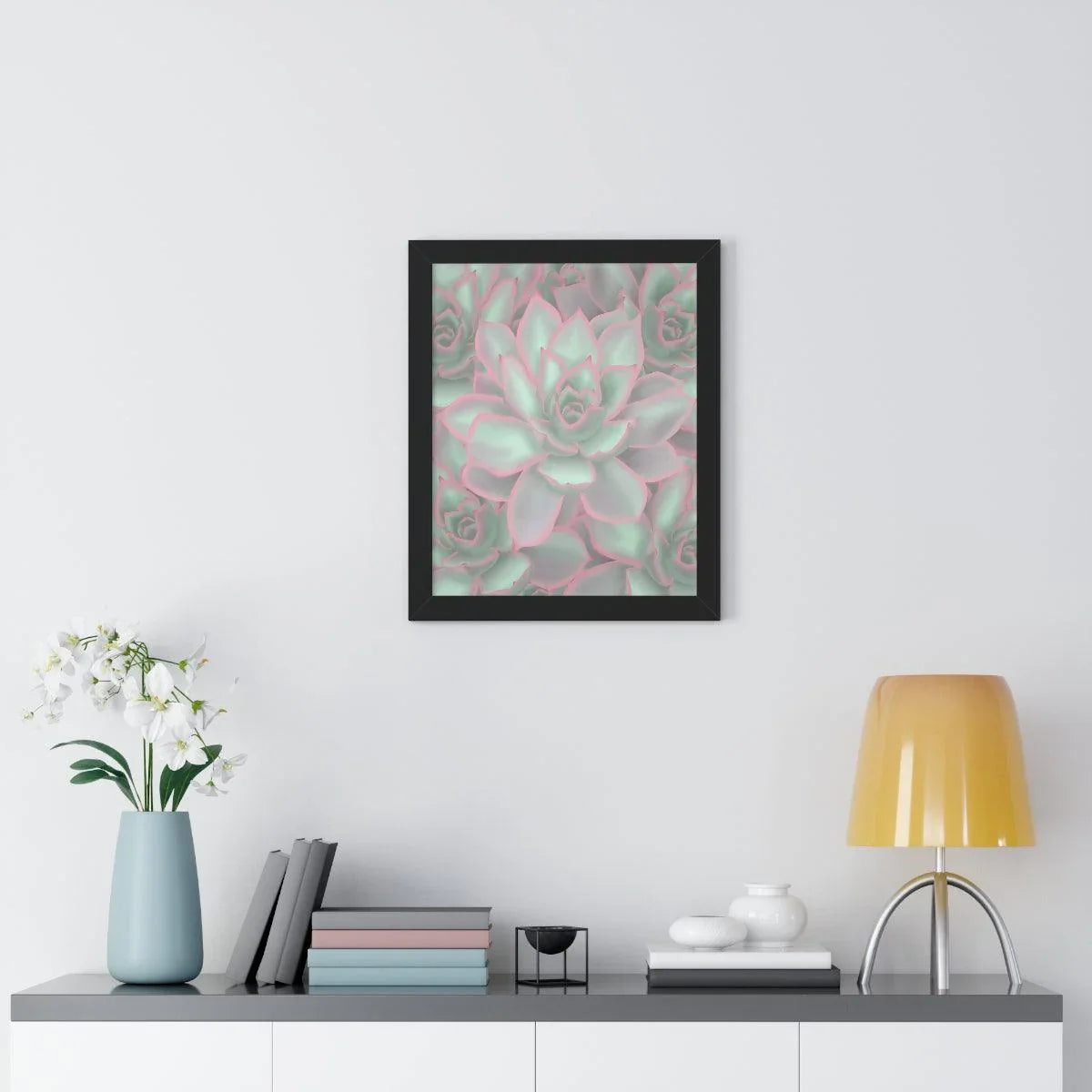 Echeveria Violet Queen Succulent Pattern Framed Print – Botanical Wall Art