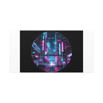 Neon Cyberpunk Cityscape Canvas | synthwave skyline, future city art