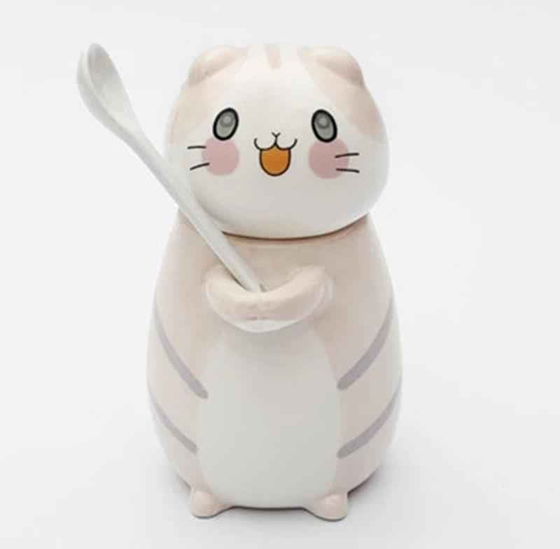 Cute Cat Ceramics Coffee Mug With Spoon Creative Hand Painted Drinkware Milk Tea Cups Novelty Gifts