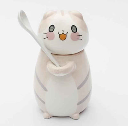 Cute Cat Ceramics Coffee Mug With Spoon Creative Hand Painted Drinkware Milk Tea Cups Novelty Gifts