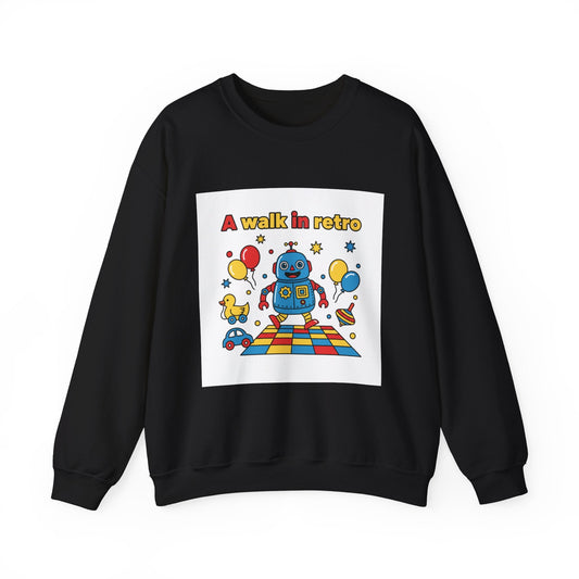 Retro Toy Robot Crewneck Sweatshirt | Throwback Kid, Primary Color Retro