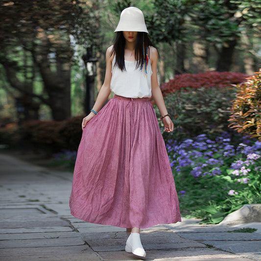 Women's Fashion Large Swing Artistic Cotton Linen Linen Tie-dyed Skirt