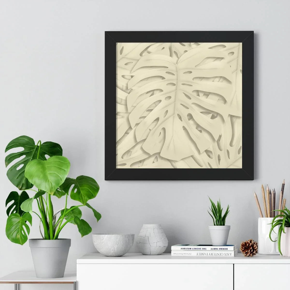 Beige Monstera Framed Print – Botanical Wall Art