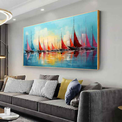 Handmade Oil Painting Canvas Wall Art Decoration Contemporary Abstract Sailing Sea View Smooth Sailing Landscape Home Living Room Decor Rolled Frameless Unstretched Painting